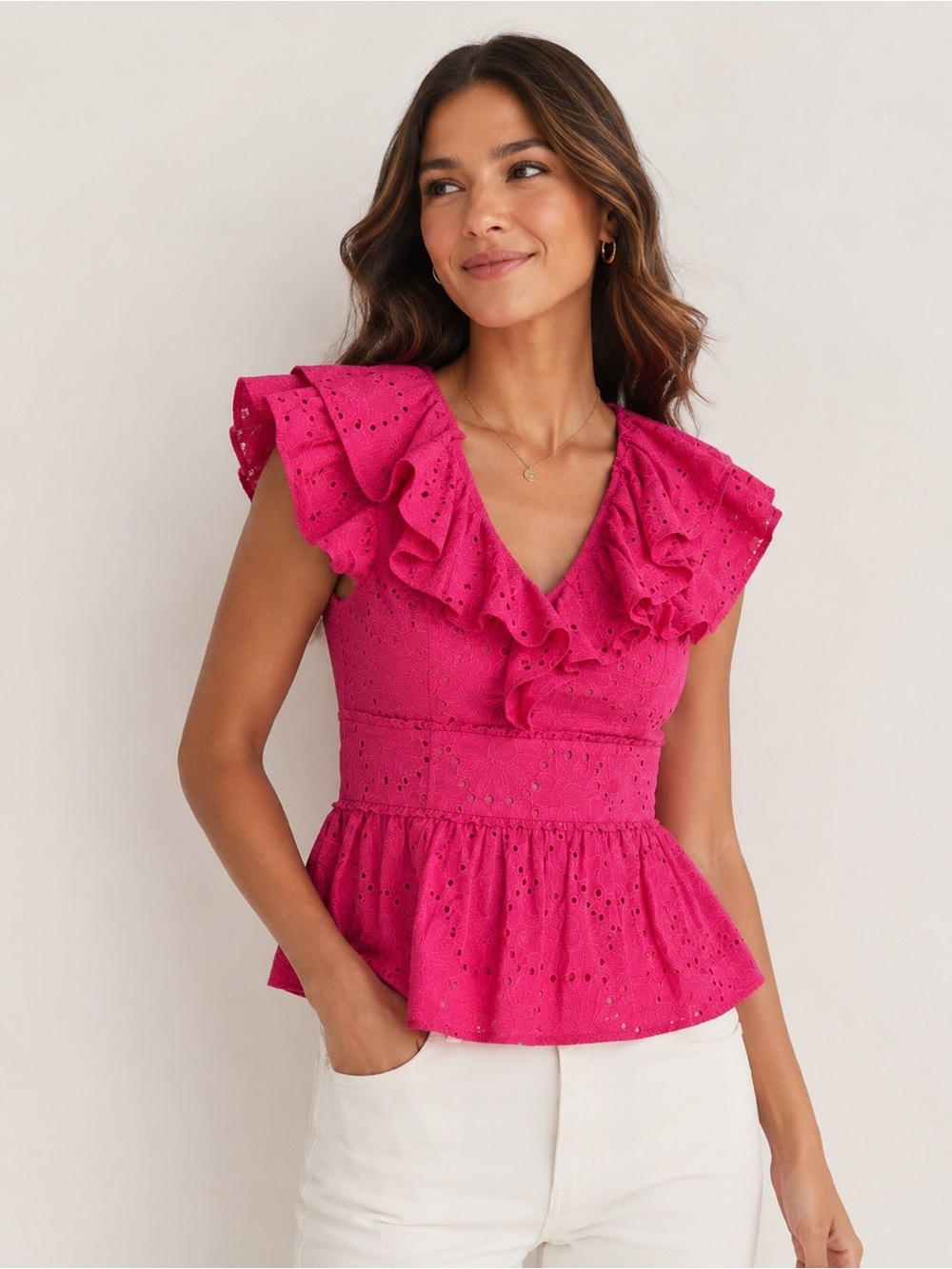 Ted Baker Mazieh Pink Broderie Eyelet Peplum Top Size 1 Small NWT Ruffle